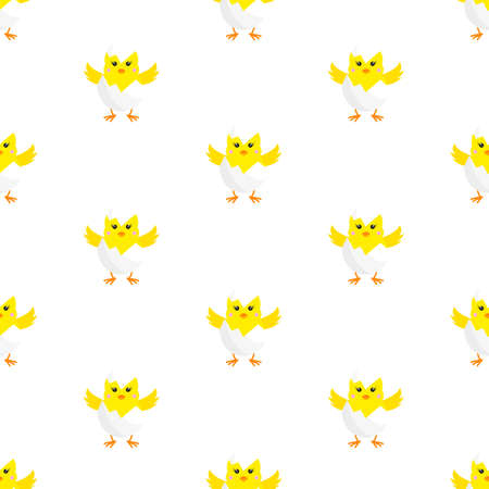 Chick in eggshell. Seamless pattern vector illustration.のイラスト素材