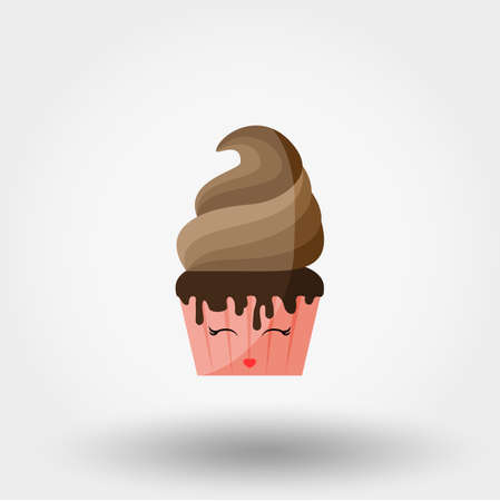 Cupcake. Kawaii. Icon. Vector. Flat.のイラスト素材