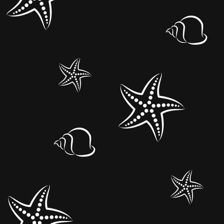Starfish and shell. Pattern. Seamless vector illustration. Art Line. Flat.のイラスト素材