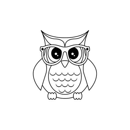 Owl in glasses. Sticker, pin, patch in cartoon 80s-90s Vector. Thin line.のイラスト素材