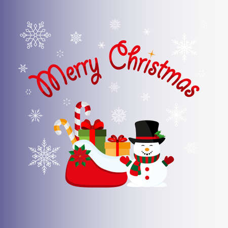 Merry Christmas. Snowman with a bag of gifts. Icon. Vector. Flat.のイラスト素材
