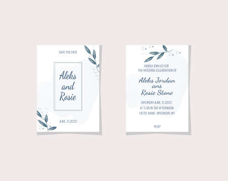 Wedding invitation for a wedding with blue branchesのイラスト素材