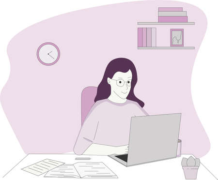 girl studying online at her laptopのイラスト素材