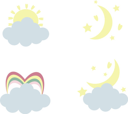 Cute set of moon, sun and starsのイラスト素材