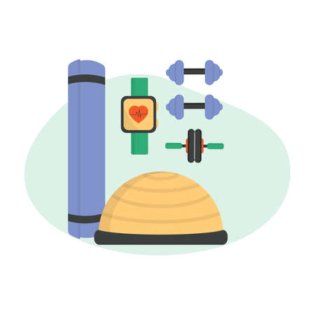 Set of sport equipment, fitness accessories for gym. Sports icons.のイラスト素材