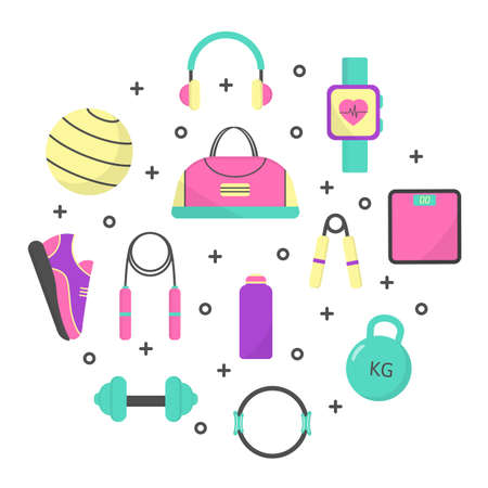 Sport equipment background, fitness accessories. Sports icons.のイラスト素材