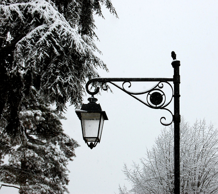 snowy streetlightの写真素材