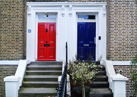 blue and red doorsの写真素材