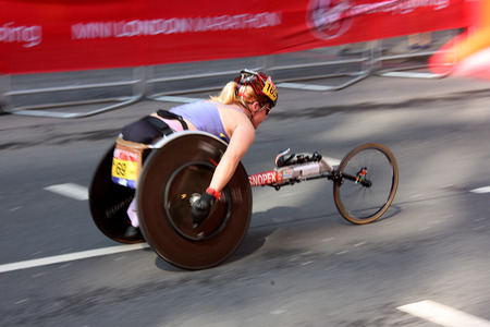 London,uk. 21 April 2018: Disabled runner of the London Marathonのeditorial素材