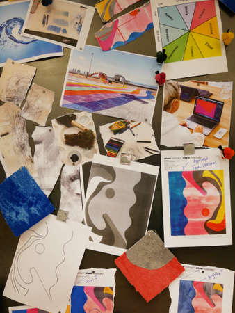 bulletin board with postcards