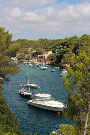 The picturesque Bay of Cala Figuera with many yachts. Cala Figuera. Majorca. Spain.の写真素材