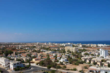 View of the resort town of Protaras from the observation deck against the blue sky. Cyprus.のeditorial素材