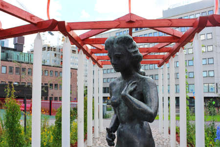 LAHTI. FINLAND. Statue of a girl in a white and red pavilion in the city of Lahti. Finland.のeditorial素材