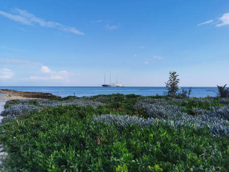 Protaras. Famagusta area. Cyprus. The largest sailing yacht in the world, an eight-deck motorsailer...