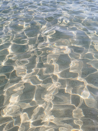 Protaras. Famagusta area. Cyprus. Crystal clear blue water of the Mediterranean Sea on the beach of Fig Tree Bay, white sand is visible at the bottom. water background.の写真素材