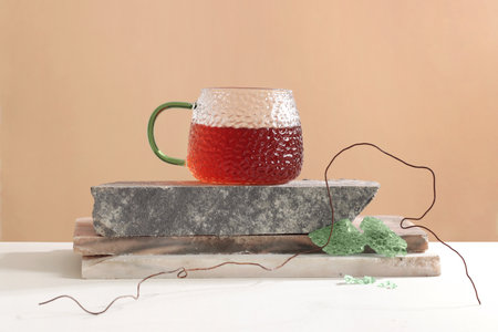 cup of healthy tea. Concept modern dishes, tempered glass, Asian style, east, ceremony, tradition, ritualの写真素材