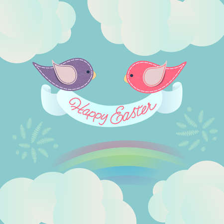 Happy Easter Banner With Two Birds Holding A Banner Royalty Free