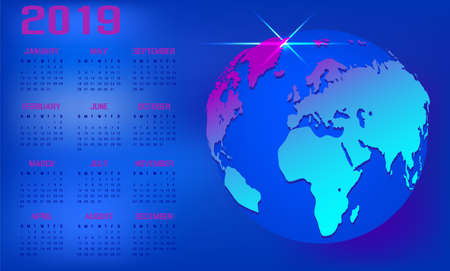 Print world map calendar 2019 map month vectorのイラスト素材
