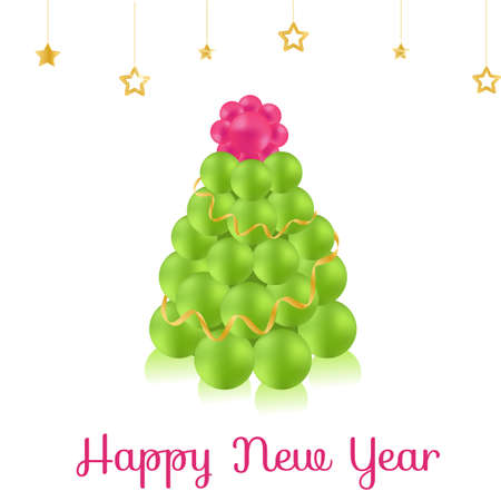 Print Christmas tree of balls new yearのイラスト素材