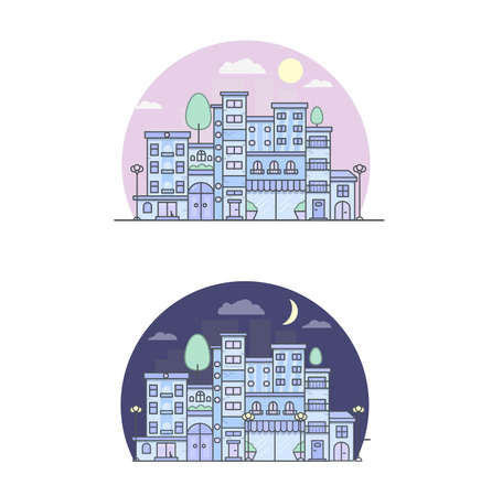Print city street day and night vector illustrationのイラスト素材