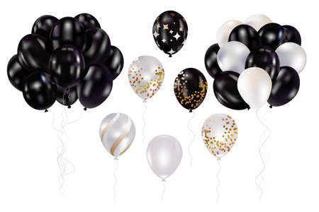 black and white balloons vector art flyのイラスト素材