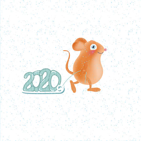 2020 sign rat with sled art vector eventのイラスト素材