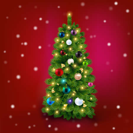 bright Christmas tree with toys on a red vectorのイラスト素材
