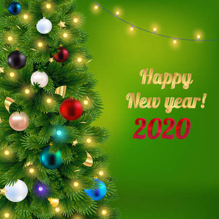 new year 2020 Christmas tree toys vector artのイラスト素材