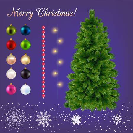 set Christmas tree toys garland art new yearのイラスト素材