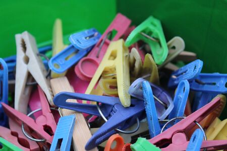 colored clothespins close-upの写真素材