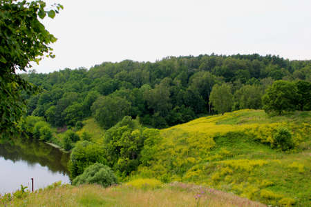 picturesque high Bank of the Pakhra river Moscow region in summer