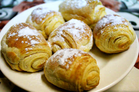sweet bun, muffin on a plate cooked at homeの写真素材
