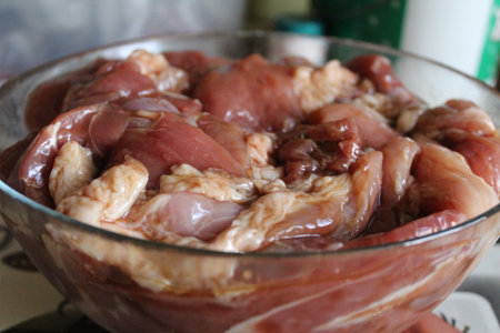 fresh pickled pork meat in the kitchenの写真素材