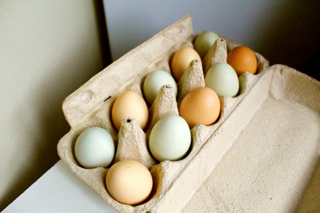 Eggs in a cardboard box, close-up.