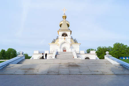 The Church of St. Serafim Sarovsky on a spring evening, Khabarovsk, Russiaの写真素材