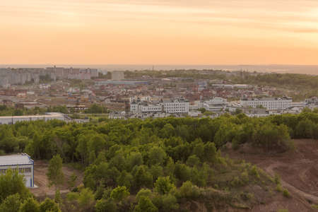 KHABAROVSK, RUSSIA - MAY 18, 2014: Beautiful cityscape at sunset, above viewのeditorial素材