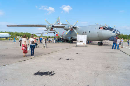 TVER, RUSSIA - AUGUST 16, 2014: Airplane An-12 at the open day at the airport Migalovo. An-12 - cantilever monoplane of all-metal construction with top wingのeditorial素材