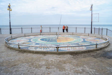 SVETLOGORSK, KALININGRAD REGION, RUSSIA - OCTOBER 13, 2014: Mosaic sundial at the foot of the stairs...