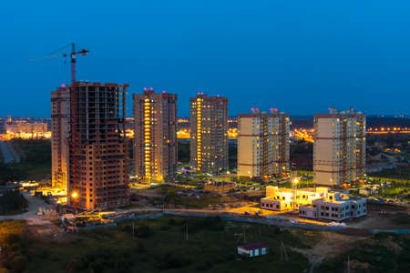 TVER, RUSSIA - AUGUST 12, 2015: Night landscape with the buildings of the residential complex Brusilovo.のeditorial素材