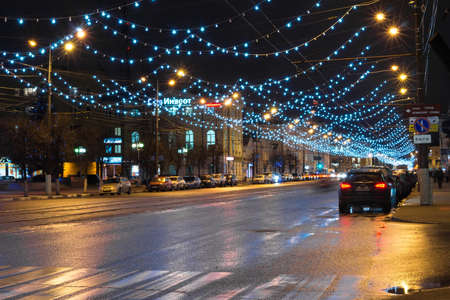 TVER, RUSSIA - DECEMBER 23, 2015: Movement on Sovetskaya Street decorated for the new yearのeditorial素材
