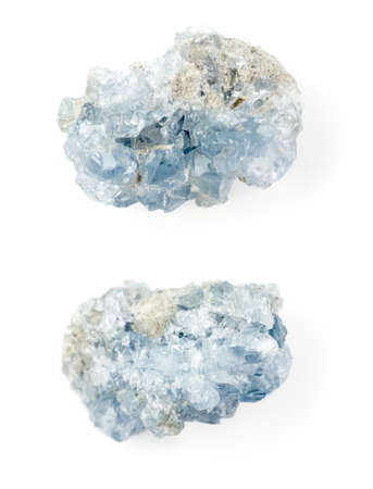 Transparent blue Celestine crystals on a white background.の写真素材