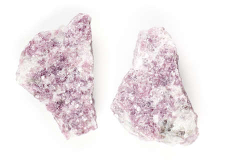 Untreated purple Lepidolite on white background.の写真素材