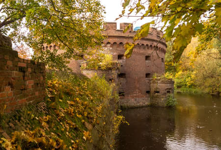Pond near the brick defensive structure.の写真素材