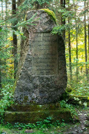 Stone of Friedrich Carl the Prince of Prussia. The inscription on the stone tells about the forest district of Teerbudのeditorial素材