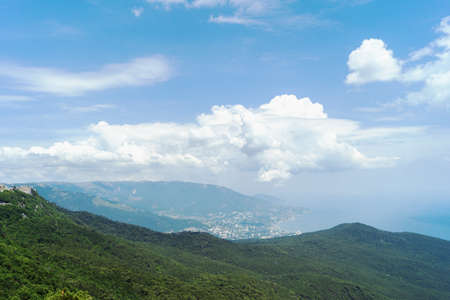 View of the town of Yalta from the height of Mount Ai-Petriの写真素材