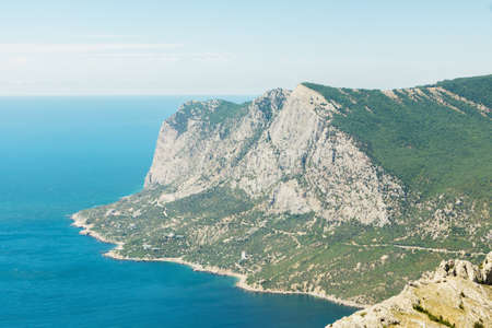 View of the sea and the forest from Ilyas-Kaya mountain on the southern coast of Crimeaの写真素材