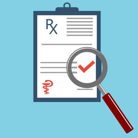 A prescription doctor with magnifier on a blue background.のイラスト素材