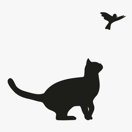 The cat looks at the birdieのイラスト素材