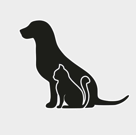 Silhouette of a dog and a cat on a gray backgroundのイラスト素材
