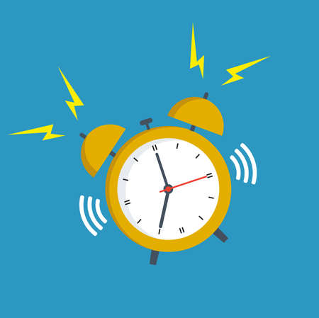 Alarm clock yellow wake-up time isolated on background in flat style.のイラスト素材